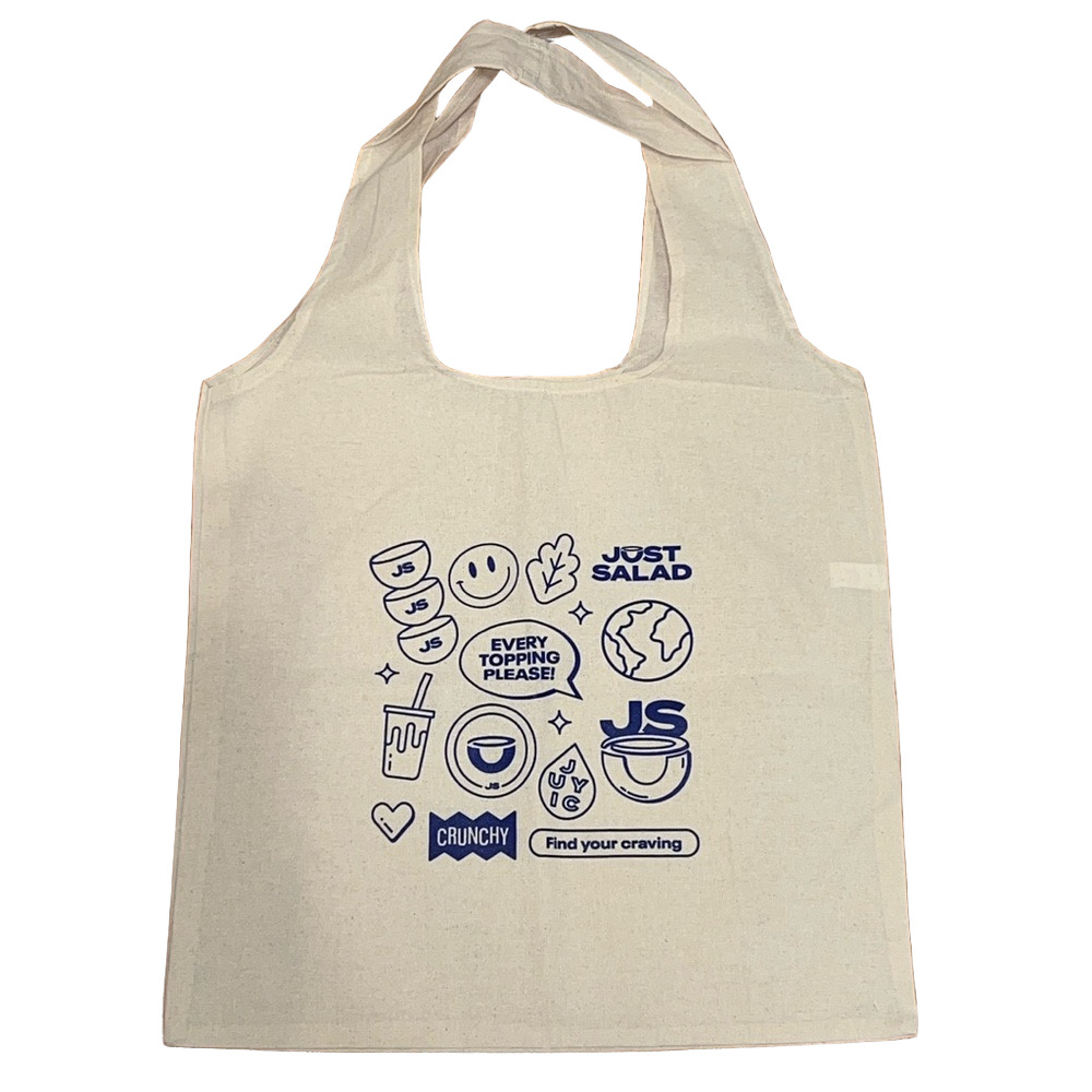 NWOT Just Salad Canvas Tote Bag with Blue Print